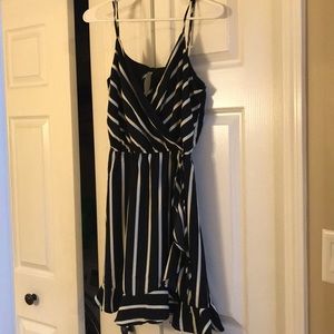Blue rain black and white wrap dress